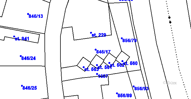 Parcela st. 846/17 v KÚ Hanušovice, Katastrální mapa