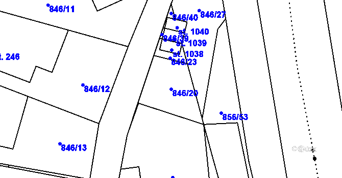 Parcela st. 846/20 v KÚ Hanušovice, Katastrální mapa