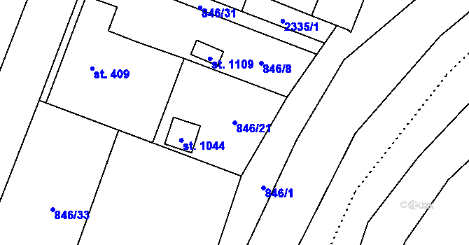 Parcela st. 846/21 v KÚ Hanušovice, Katastrální mapa