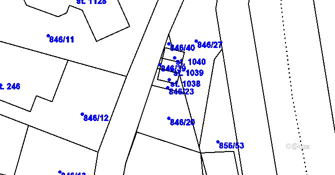 Parcela st. 846/23 v KÚ Hanušovice, Katastrální mapa