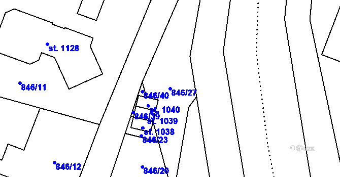 Parcela st. 846/27 v KÚ Hanušovice, Katastrální mapa