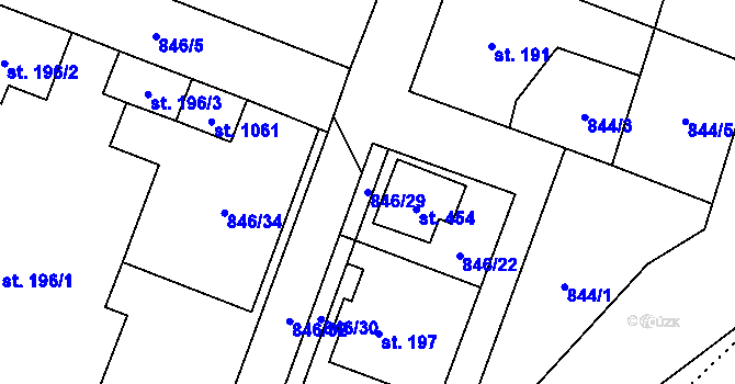 Parcela st. 846/29 v KÚ Hanušovice, Katastrální mapa