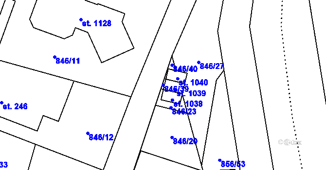 Parcela st. 846/39 v KÚ Hanušovice, Katastrální mapa