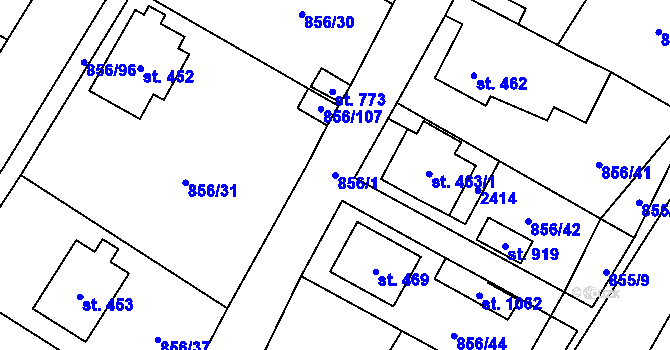 Parcela st. 856/1 v KÚ Hanušovice, Katastrální mapa