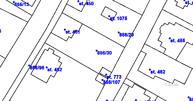Parcela st. 856/30 v KÚ Hanušovice, Katastrální mapa