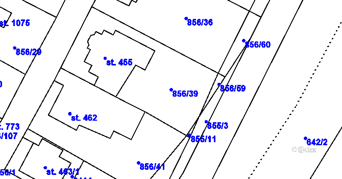 Parcela st. 856/39 v KÚ Hanušovice, Katastrální mapa
