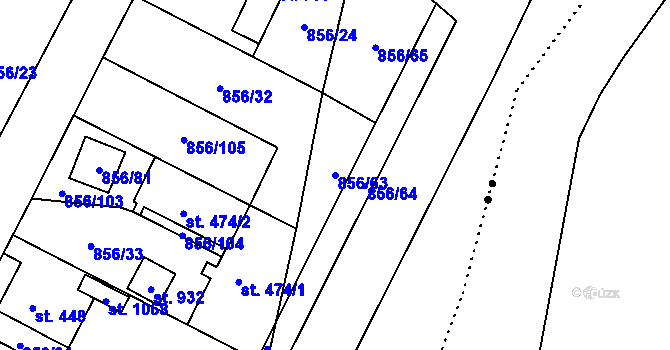 Parcela st. 856/63 v KÚ Hanušovice, Katastrální mapa