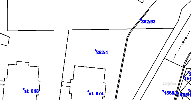 Parcela st. 862/4 v KÚ Hanušovice, Katastrální mapa