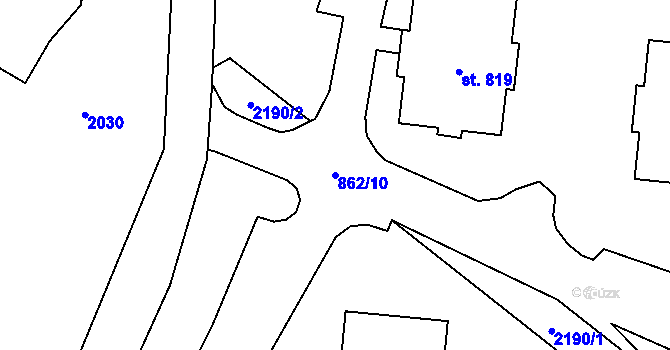 Parcela st. 862/10 v KÚ Hanušovice, Katastrální mapa