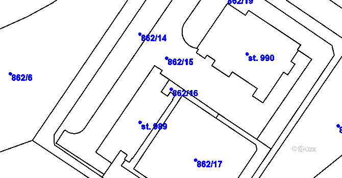 Parcela st. 862/16 v KÚ Hanušovice, Katastrální mapa