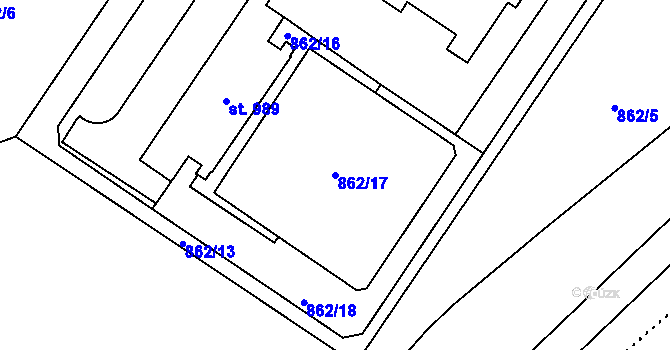 Parcela st. 862/17 v KÚ Hanušovice, Katastrální mapa