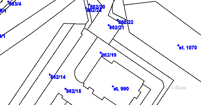 Parcela st. 862/19 v KÚ Hanušovice, Katastrální mapa