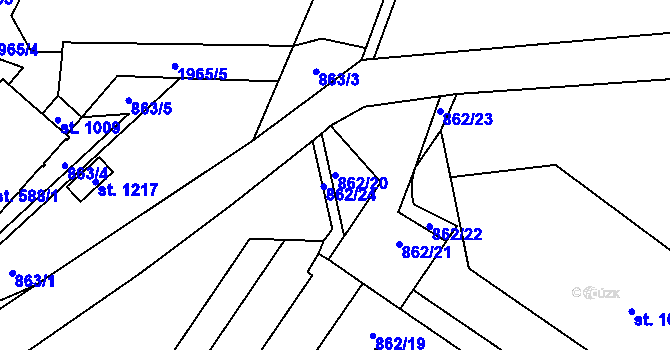 Parcela st. 862/20 v KÚ Hanušovice, Katastrální mapa