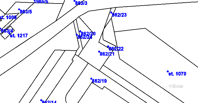 Parcela st. 862/21 v KÚ Hanušovice, Katastrální mapa