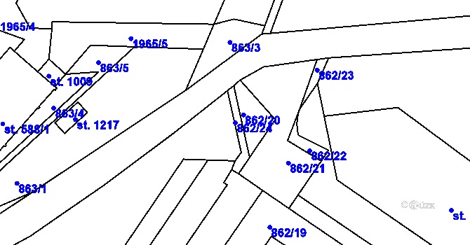 Parcela st. 862/24 v KÚ Hanušovice, Katastrální mapa
