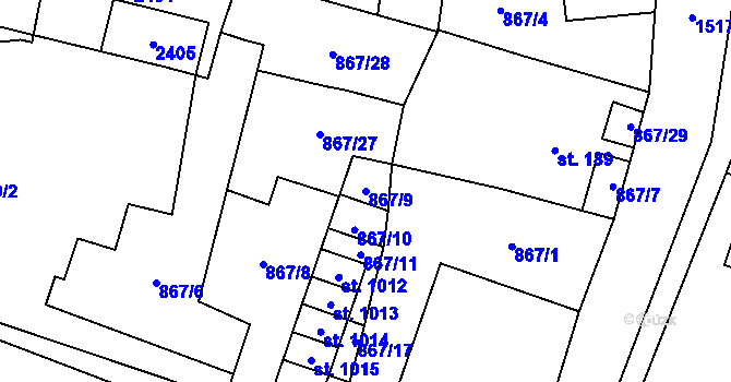 Parcela st. 867/9 v KÚ Hanušovice, Katastrální mapa