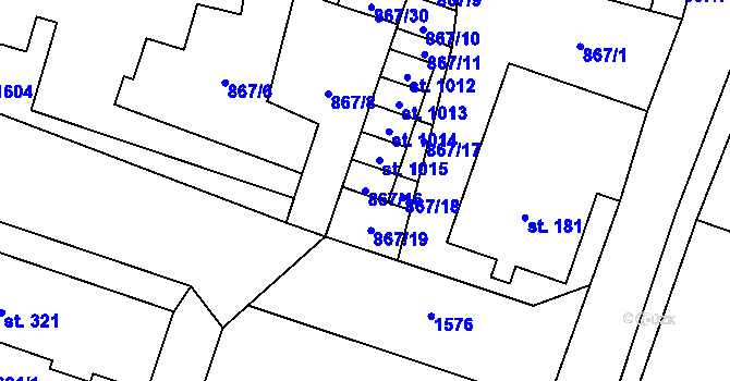 Parcela st. 867/16 v KÚ Hanušovice, Katastrální mapa