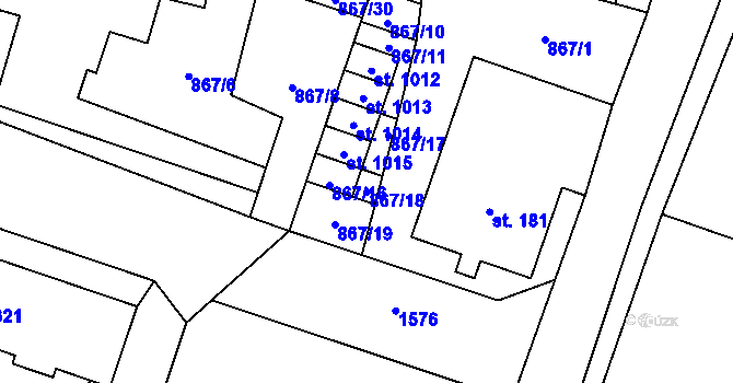 Parcela st. 867/18 v KÚ Hanušovice, Katastrální mapa