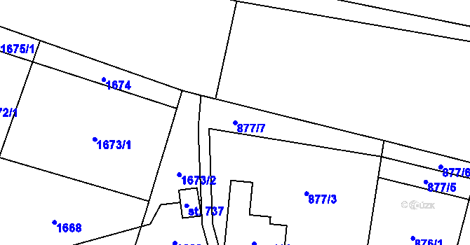 Parcela st. 877/7 v KÚ Hanušovice, Katastrální mapa