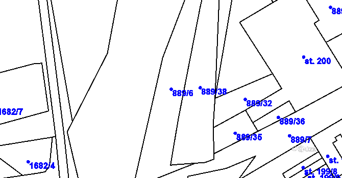 Parcela st. 889/6 v KÚ Hanušovice, Katastrální mapa