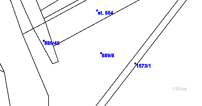 Parcela st. 889/8 v KÚ Hanušovice, Katastrální mapa