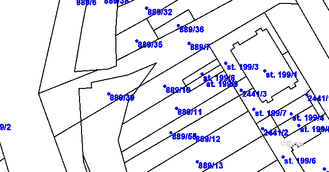 Parcela st. 889/10 v KÚ Hanušovice, Katastrální mapa