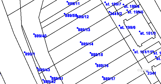 Parcela st. 889/14 v KÚ Hanušovice, Katastrální mapa