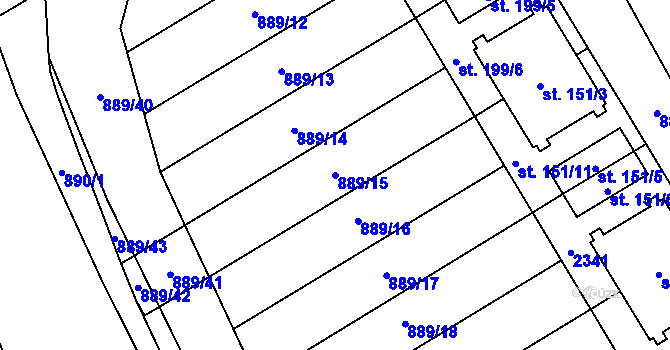 Parcela st. 889/15 v KÚ Hanušovice, Katastrální mapa