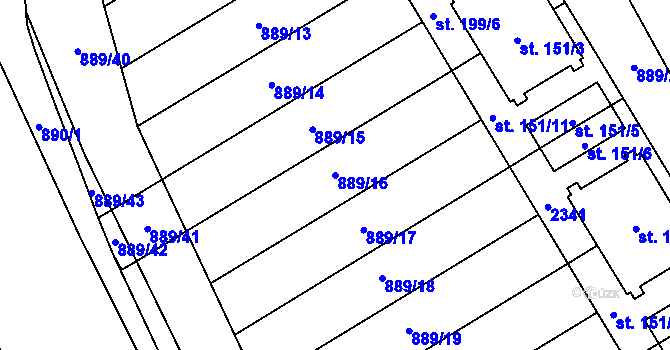 Parcela st. 889/16 v KÚ Hanušovice, Katastrální mapa