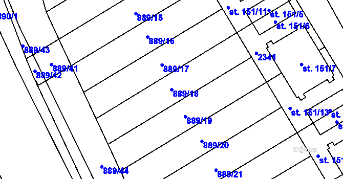 Parcela st. 889/18 v KÚ Hanušovice, Katastrální mapa