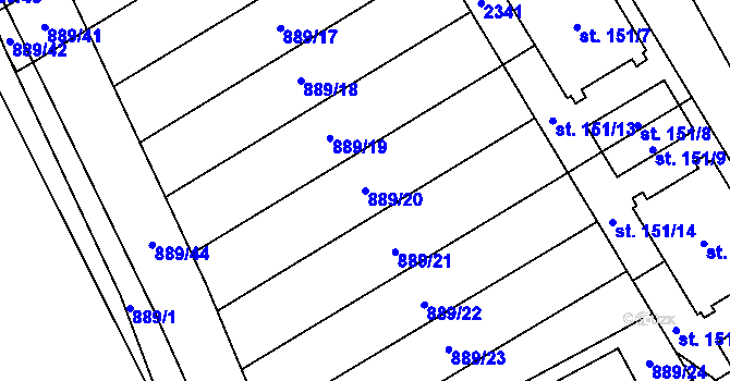 Parcela st. 889/20 v KÚ Hanušovice, Katastrální mapa