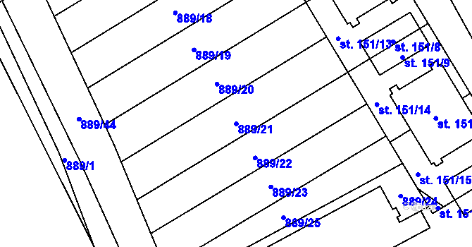 Parcela st. 889/21 v KÚ Hanušovice, Katastrální mapa