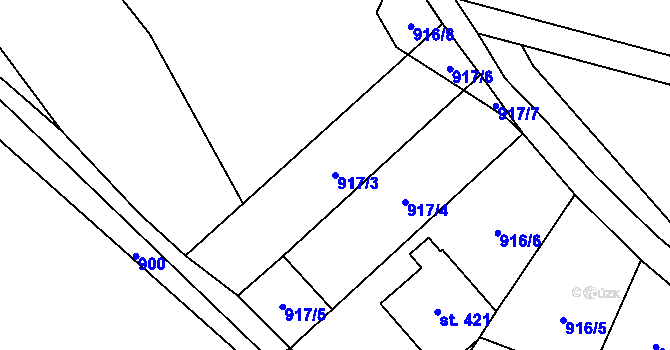 Parcela st. 917/3 v KÚ Hanušovice, Katastrální mapa