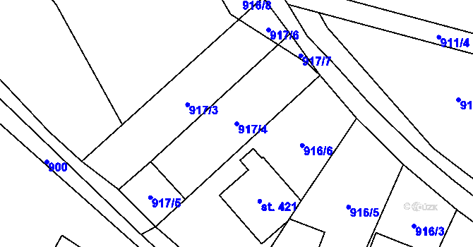 Parcela st. 917/4 v KÚ Hanušovice, Katastrální mapa