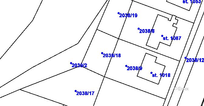 Parcela st. 2038/18 v KÚ Hanušovice, Katastrální mapa