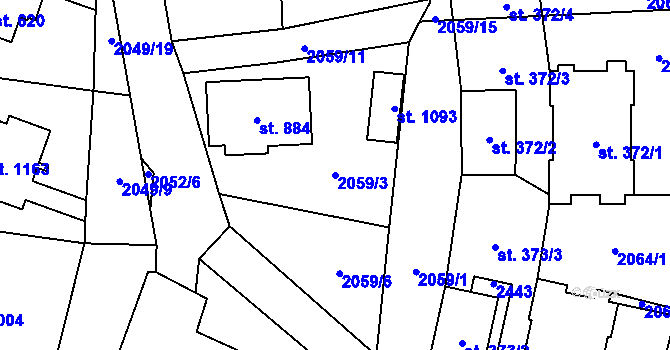 Parcela st. 2059/3 v KÚ Hanušovice, Katastrální mapa