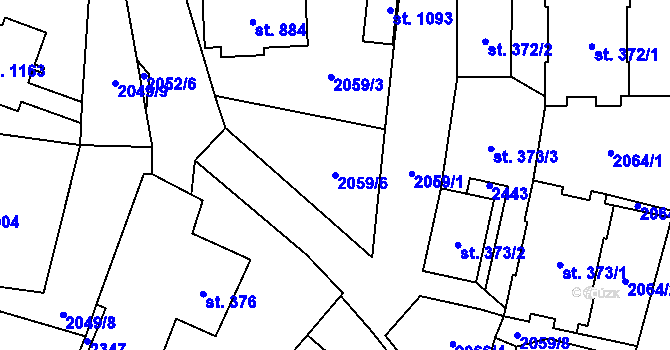 Parcela st. 2059/6 v KÚ Hanušovice, Katastrální mapa