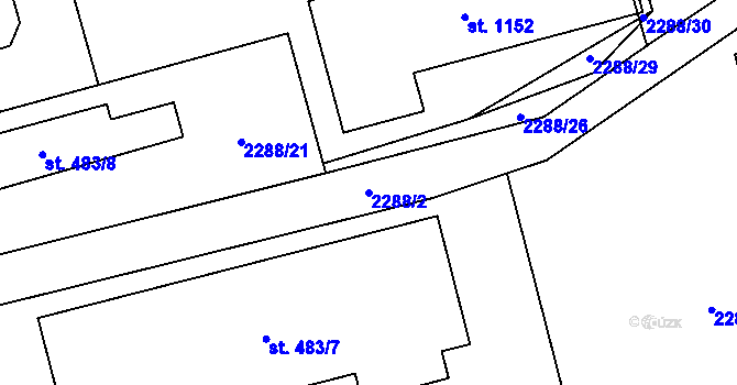 Parcela st. 2288/2 v KÚ Hanušovice, Katastrální mapa