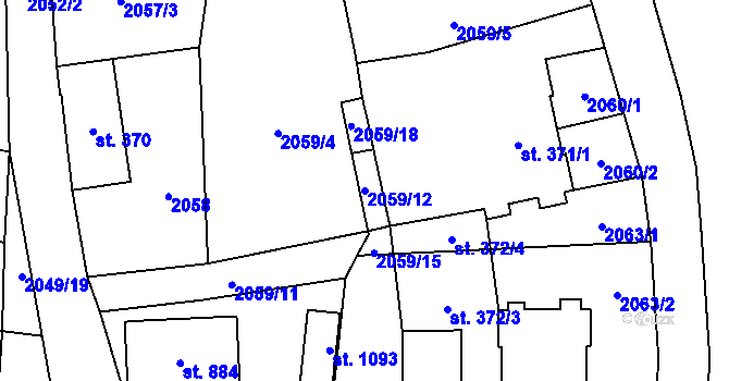 Parcela st. 2059/12 v KÚ Hanušovice, Katastrální mapa