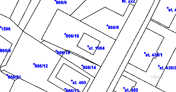 Parcela st. 1084 v KÚ Hanušovice, Katastrální mapa