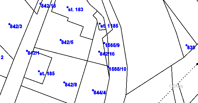 Parcela st. 842/16 v KÚ Hanušovice, Katastrální mapa
