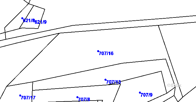 Parcela st. 707/16 v KÚ Hanušovice, Katastrální mapa