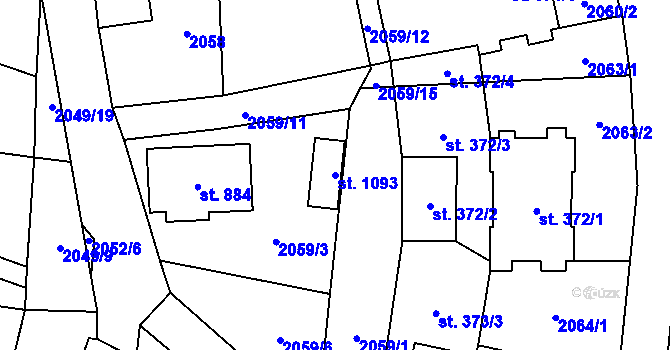 Parcela st. 1093 v KÚ Hanušovice, Katastrální mapa