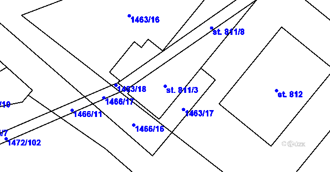 Parcela st. 811/3 v KÚ Hanušovice, Katastrální mapa