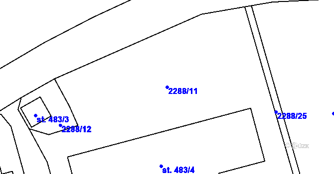 Parcela st. 2288/11 v KÚ Hanušovice, Katastrální mapa