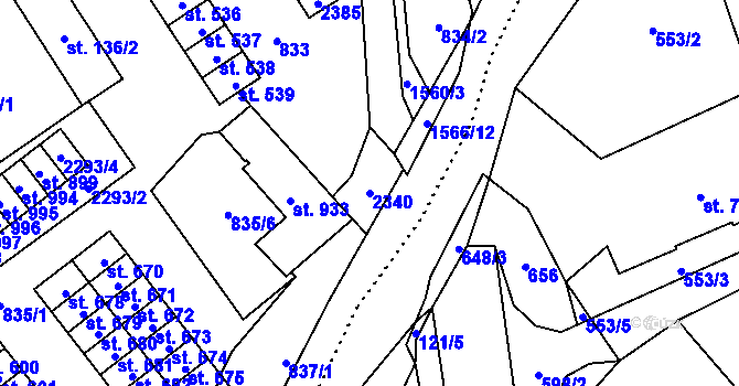 Parcela st. 2340 v KÚ Hanušovice, Katastrální mapa
