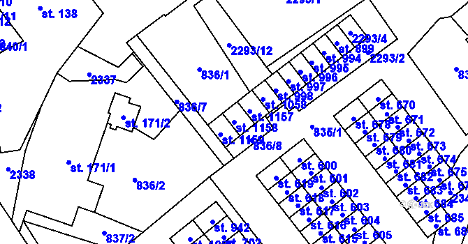 Parcela st. 1158 v KÚ Hanušovice, Katastrální mapa