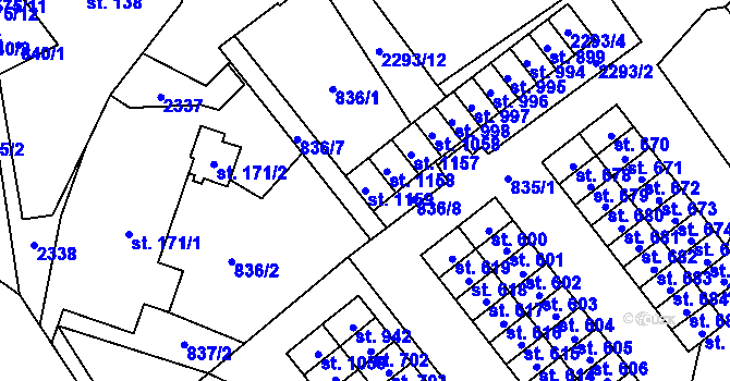Parcela st. 1159 v KÚ Hanušovice, Katastrální mapa