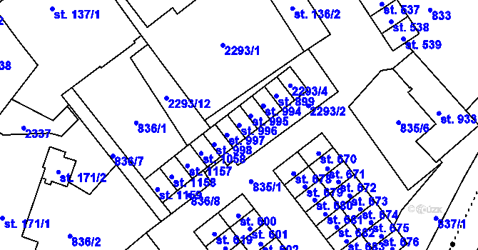 Parcela st. 996 v KÚ Hanušovice, Katastrální mapa