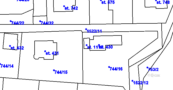 Parcela st. 1112 v KÚ Hanušovice, Katastrální mapa